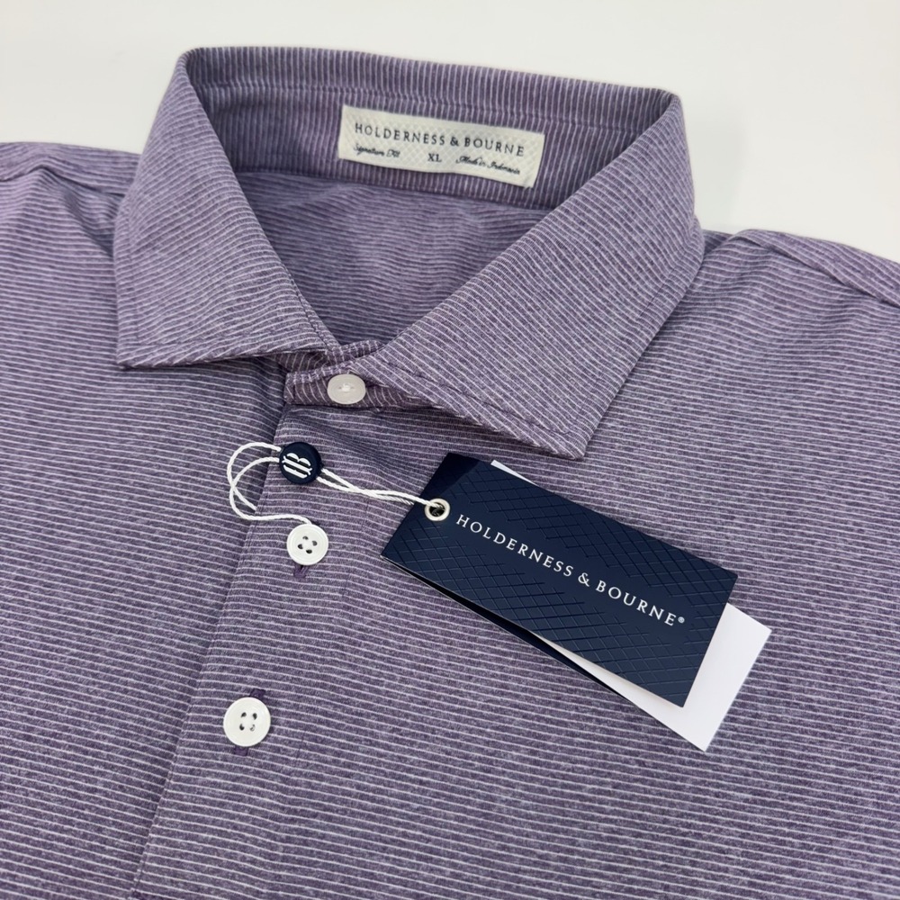 NWT Holderness & Bourne Polo Holland Shirt XL Purple Stripe Performance $128